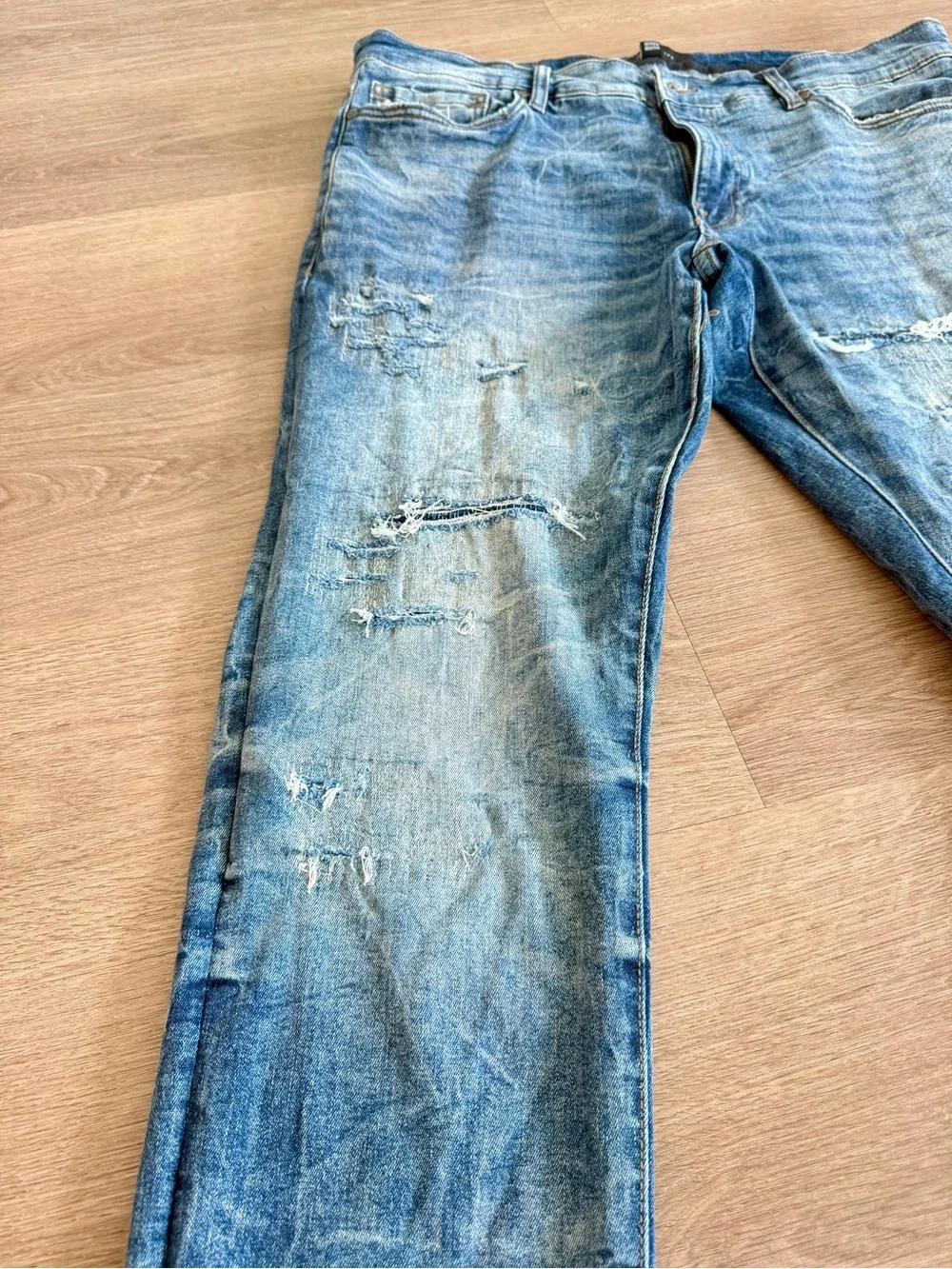 Jordan Craig Legacy Edition Jeans Men Size 38x32 Blue Distressed Slim Fit Denim